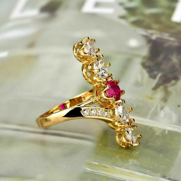 18k Yellow Gold Plated Round Cut Ruby Ring New - Picture 4 of 5
